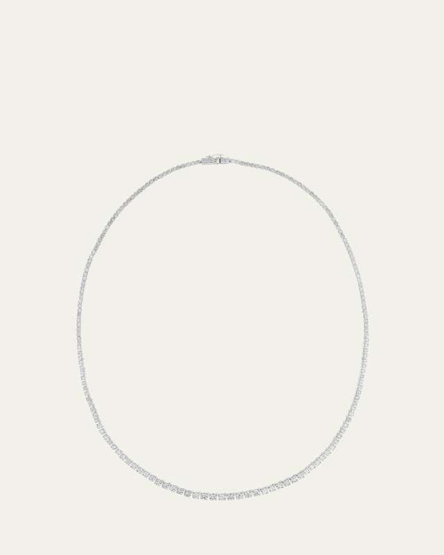 14K White Gold Flawless Graduating Diamond Tennis Necklace, 17"L